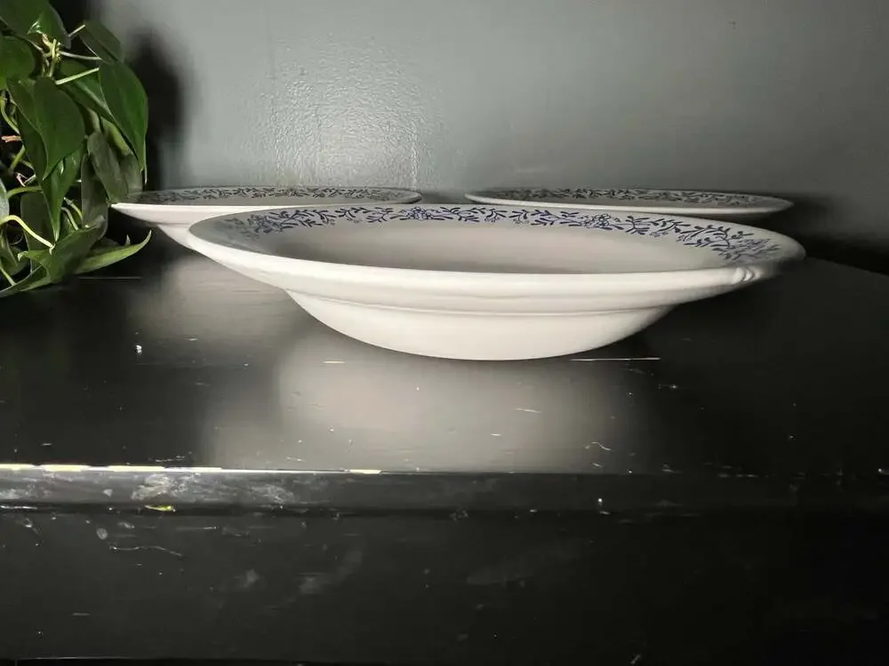 Oxford 5840 Blue Floral Rimmed Soup Bowls Set of 3